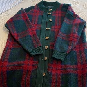 Plaid Red and Green Women's Cardigan